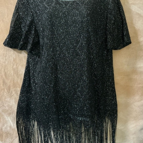 Sparkly Black Fringe Dress Mini Party‎ Clubwear Women's - Picture 4 of 11